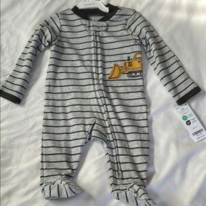 Baby Carter’s Gray Striped One Piece with Yellow Excavator